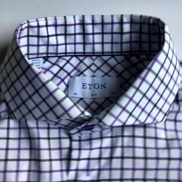 ETON slim, purple & blue checks spread collar cotton shirt Sz 15 3/4 ~40 - Picture 6 of 9